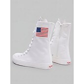  Witte, patriottische canvas sneakers voor dames met hoge schacht – veterschoenen met Amerikaanse vlag voor Onafhankelijkheidsdag en parades &casual streetwear