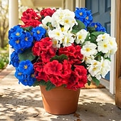  6 Pcs Artificial Geranium Flowers for Outdoors Geranium Silk Flowers Outdoor UV Resistant Plants Faux Patriotic Flowers for 4th of July Home Kitchen Table Centerpieces Decor (6, RedWhiteBlue)