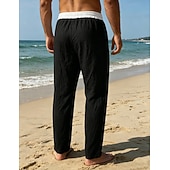preiswerte Vakantie-Men's Linen Pants Trousers Summer Pants Beach Pants Drawstring Pocket Elastic Waist Color Block Comfort Breathable Knee Length Daily Outdoor Beach Vacation Fashion Black White Inelastic