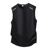 お買い得  ジム用タンクトップ-男性用 戦車 ノースリーブ クルーネック 夏 平織り スポーツ＆アウトドア ソークオフ 反射ストリップ スポーツ ジム ブラック ホワイト ピンク メンズトップTシャツ