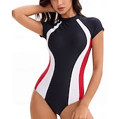 economico Rash Guards Interi-Per donna Costume da Bagno Rash Guard Costume da bagno Costumi da bagno sportivi Geometrico Patchwork Gamba corta Protezione Solare UV Asciugatura Rapida Alta elasticità Manica Corta Costume da Bagno