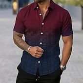 economico Geometrica-Per uomo Geometrico Griglia / Plaid Colore sfumato Camicia Camicia Estiva Camicia con Bottoni Manica Corta Casual Quotidiano All'aperto Vacanza Estate Primavera Collo ripiegato Stampa 3D camicie con