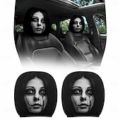  Conjunto de 2/4 capas engraçadas e assustadoras para encosto de cabeça de carro, com design de rosto horripilante. Ideal para pegadinhas nos bancos dianteiros, Halloween ou como presente de brincadeira. Capa de assento automotiva durável e elástica.