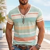 abordables T-shirts tropicaux de vacances-Hombre Bloque de color Rayas Camiseta Manga Corta Camiseta Impresión 3D Escote en Pico Camisa Vacaciones Casual Diario Festivos verde 1# Verde 2# Verde 3# Primavera verano Ropa S M L XL XXL XXXL