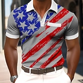  2026 250. Herren Amerikanische US-Flagge Polo Hemden Kurzarm Polo Hemden Kragen Hemden Business Casual Outdoor Athleisure Alltagsbekleidung 3D-Druck Knöpfe Atmungsaktives Mesh Frühling  Sommer Blau