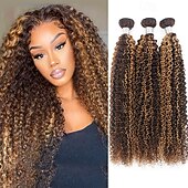 baratos 3 conjuntos de extensões de cabelo natural-3 pacotes de cabelo humano ondulado cacheado, 18, 20 e 20 polegadas, com mechas, cor p4/27.