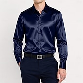 cheap Men's Satin Shirts-Men's Shirt Satin Shirt Dress Shirt Button Up Shirt Prom Shirt Gradient Wedding Formal Blue Silver Black Yellow Long Sleeve Turndown Spring All Seasons Clothing Apparel Plain