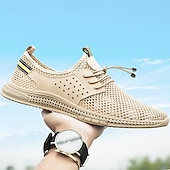 abordables Chaussures Décontractées à Lacets-Baskets beiges décontractées pour homme, à lacets, légères, respirantes et confortables, en maille, basses, idéales pour le quotidien, les voyages, les trajets domicile-travail et les sorties du week-end.