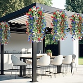 baratos Flor artificial-Conjunto de 12 flores artificiais patrióticas vermelhas, azuis e brancas para pendurar, decoração de varanda em comemoração ao 4 de julho, 250º aniversário da independência, arranjo floral para o Dia
