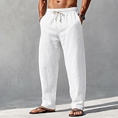 cheap Classic-Men's Linen Pants Summer Pants Harem Pants Drawstring Elastic Waist Plain Comfort Breathable Full Length Casual Outdoor Holiday Vacation Fashion Black White Inelastic