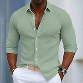 preiswerte Herrenhemd zum Knöpfen-Herren Hemd Cordhemd Knopfhemd Blau Schwarz Weiß Marineblau Purpur Langarm Einfach Umlegekragen Lässig Täglich Button-Down Bekleidung Polyester Mode Streetwear Klassisch Lässig
