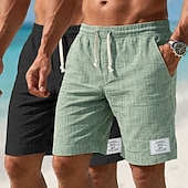 cheap Holiday-Men's Shorts Summer Shorts Beach Shorts Casual Shorts Drawstring Elastic Waist Plain Comfort Breathable Knee Length Casual Daily Outdoor Fashion Retro Vintage Gray+Khaki Blue+Navy Blue Micro-elastic