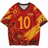 ieftine Tricouri sport și de sală-Cupa de fotbal 2026 Bărbați Grafic numeric Spania Tricou Tricouri din jerseu Manșon scurt Tricou Tipărire 3D În V Cămașă Sport Stil de strada Sport exterior Ziua meciului Fotbal Roșu 4 Roșu 3 Roșu 5