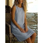 cheap Plain Dress-Women's Vintage Vacation Plain Sleeveless Crew Neck Knee Length Dress Loose Fit dark brown Black Dark Red Navy Blue Spring