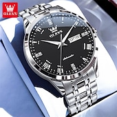 cheap Mechanical Watches-OLEVS Men's Automatic Mechanical Watch, Luxury Stainless Steel Business Dress Watch for Men, Self Winding Wristwatch with Day Date, Waterproof Luminous Diamond Roman Numerals Black Dial Gift Box
