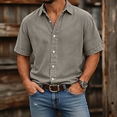 economico Camicie casual eleganti da uomo-camicia da uomo softfade™ camicia casual camicia lavaggio acido capo tinto nero rosa blu navy viola kaki manica corta camicia semplice colletto casual quotidiano tasca frontale abbigliamento