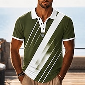  4. Juli 2026 250. Herren Geometrisch Poloshirts Kurzarm Polo-Shirts Hemden mit Kragen Lässig Athleisure 3D-Druck Knöpfe Atmungsaktives Gewebe Frühling & Sommer Rote Marineblau Armeegrün