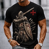  Herren Tempelritter Kreuz T Shirt Kurzarm T-Shirt 3D-Druck Rundhalsausschnitt Hemd Religiös Straße Dunkle Party Schwarz Khaki Dunkelblau Ganzjahres Bekleidung S M L XL XXL XXXL