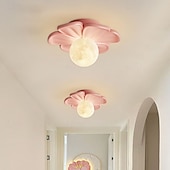 ieftine Montaj Plafon-Lampă de tavan semi-încastrată, corp de iluminat modern pentru hol, cu floare verde din rășină, bec inclus, lumini 3D cu lună pentru insulă de bucătărie, dormitor, living, verandă, coridor
