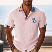 abordables Plantas tropicales-Hombre Árbol de coco Plantas tropicales Camisa camisa hawaiana Camisas tropicales Manga Corta Hawaiano Casual Festivos Ropa de playa Verano Primavera Cuello Vuelto Impresión 3D Camisas con botones