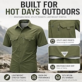 cheap Men's Western Shirts-Men's Cross Fishing Shirts Cargo Shirt Utility Shirt Short Sleeve Sports &amp; Outdoors Tactical Outdoor Streetwear Spring &amp; Summer Shirt Collar Quick Dry Mesh Black Light Green Army Green Navy Blue Brown
