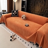 cheap Sofa Cover-Premium Chenille Sectional Sofa Towel - Elegant Solid Throw Cover - Anti-Slip Universal Furniture Slipcover for Year-Round Use