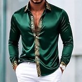 abordables Chemises en satin pour hommes-Homme Chemise Chemise en satin Chemise habillée Chemise Boutonnée Chemise de Bal Mariage Formel Noir Blanche Rouge Bleu manche longue Col Rabattu Toutes saisons Vêtement Tenue Patchwork
