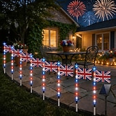 cheap 250th Anniversary Lights-8 Connected in 1 Solar American Flag Pathway Lights Red, White &amp; Blue Yard Glow for 250th Independence Celebration Patriotic Waterproof LED Outdoor Garden Decorations for 4th of July, Memorial Day