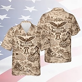  4 juli 2026 250:e Herr Örn Amerikanska flaggan Skjorta Sommarskjorta Knapp upp skjorta Kortärmad Patriotisk Dagligen Streetwear Sommar Vår Nedvikt 3D-utskrift krage skjortor Blå Kaki Rubinrött Grön