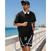 cheap Tracksuits-Men's Tracksuit Jogging Suit Workout Suits Drawstring with Pocket Color Block Running T-Shirt With Pants Athletic Clothing Set Summer Spring Dark Grey Black Outdoor Travel Sports Moisture Wicking