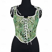cheap Tops-Medieval Renaissance Cottagecore Corset Overbust Corset Bodice Lace up Floral Fancy Dress Women's Fantasy Halloween Carnival Casual Daily Renaissance Fair LARP Adults' Corset Spring &amp; Summer