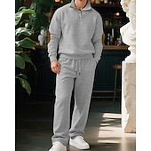 cheap Tracksuits-Men's Tracksuit Jogging Suit Workout Suits Drawstring with Pocket Solid Colored Athletic Clothing Set Fall Black White Outdoor Travel Sports Windproof Warm Breathable Long Sleeve Sport Activewear