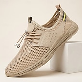 abordables Chaussures Décontractées à Lacets-Baskets beiges décontractées pour homme, à lacets, légères, respirantes et confortables, en maille, basses, idéales pour le quotidien, les voyages, les trajets domicile-travail et les sorties du week-end.