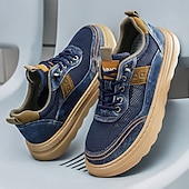 economico Scarpe Casual con Lacci-Sneakers casual da uomo in denim blu, stringate, leggere e comode, scarpe basse alla moda per tutti i giorni, viaggi, uscite del fine settimana e stile smart casual.