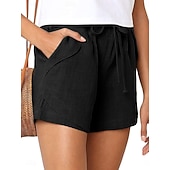 cheap Hot Shorts-Women's Cotton Shorts Fashion Streetwear Casual Short High Waist Plain Pocket Elastic Waistband Comfy Comfort Soft Stretchy Outdoor Vacation Street Dark-Gray Apricot Khaki Black Summer Spring Loose