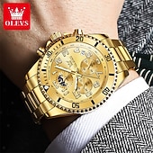 economico Orologi al quarzo-Orologio cronografo da uomo Olevs di lusso con quadrante verde, bicolore in acciaio inossidabile, fasi lunari, impermeabile, luminoso, analogico al quarzo, orologio da polso da uomo con quadrante