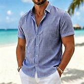 economico camicia da uomo con bottoni-Per uomo Camicia Camicia casual Camicia di Seersucker Camicia con Bottoni Blu Nero Verde chiaro Rosa Blu marino Manica Corta Colletto Colletto a Camicia Casuale Quotidiano Bottoni Abbigliamento