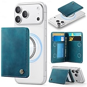 baratos Capas para iPhone-Carteira magnética para iPhone 17, 16, 15, 14, 13 Pro Max e Plus, compatível com MagSafe, com bloqueio RFID, feita em couro PU e fecho magnético. Possui um compartimento fino e removível para cartões