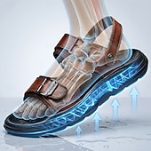 abordables Sandales décontractées-Sandales de pêcheur pour hommes, sandales de marche à bout ouvert avec boucle réglable, chaussures d'extérieur confortables pour la plage, les voyages et le quotidien