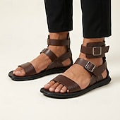 ieftine sandală de rochie-Sandale gladiator maro pentru bărbați, cu cataramă reglabilă și vârf deschis, încălțăminte de vară confortabilă, pentru călătorii în vacanță, ținute de resort, agrement pe plajă și stil casual în aer liber