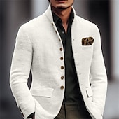 billiga Herrars klassiska kavajer-Herr Kavajjacka Ledigt Företag Arbete Vintage Neutral Vår Höst Terylen Ensfärgat Enkelknäppt Blazer Vit