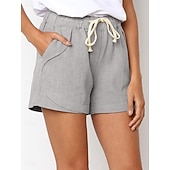 cheap Hot Shorts-Women's Cotton Shorts Fashion Streetwear Casual Short High Waist Plain Pocket Elastic Waistband Comfy Comfort Soft Stretchy Outdoor Vacation Street Dark-Gray Apricot Khaki Black Summer Spring Loose