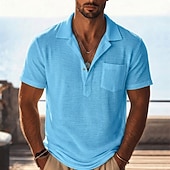 economico Polo Classico da Uomo-Per uomo Camicia di lino Polo Casuale Vacanza Colletto cubano Manica Corta Vacanza Moda Semplice Testurizzato Bottoni Puro Estate Primavera Vestibilità regolare Blu Nero Bianco Verde chiaro Verde