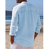  Hombre Camisa Camisa de lino Camisa de verano Ropa de playa Abotonar la camisa Plano Vacaciones Casual Azul Piscina Negro Blanco Rosa Manga Larga Cuello Vuelto Primavera verano Ropa