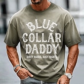 cheap Men's Funny T shirts-Men's Blue Collar Daddy Dirty Hands Busy Nights Cotton Acid Wash Shirt Heavyweight T-shirt Short Sleeve T shirt DTG Crew Neck Shirt Fashion Daily Street Holiday Clothing