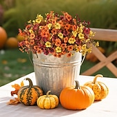  12 pachete de flori artificiale de toamnă, camouflage, pentru exterior, plante artificiale, decorațiuni de Halloween, mătase artificială rezistentă la UV, pentru Ziua Recunoștinței, care nu se decolorează, pentru ușa din față, verandă, terasă, curte, balc