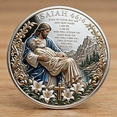 abordables Fournitures pour fêtes-Pièce commémorative biblique, inspirée d'Isaïe 46:4, représentant un agneau. Jeton religieux inspirant, idéal pour la prière, le baptême, l'église ou comme souvenir chrétien.