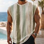 cheap Vacation Tropical T Shirts-Men's Boho Striped Undershirt Sleeveless T shirt 3D Print Crew Neck Shirt Vacation Tropical Fashion Daily Holiday Green 1# Green 2# Green 3# Spring &amp; Summer Clothing Apparel S M L XL 2XL 3XL