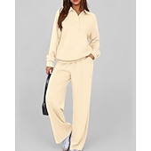 preiswerte Trainingsanzüge-Damen Pullover-Trainingsanzug-Sets 2-teiliger Trainingsanzug Lounge-Outfits  Kordelzug mit Tasche Einfarbig Sportbekleidungsset Herbst Dunkelgrau Schwarz Fitnessstudio Fitnesstraining Leger Winddicht