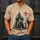  Homens Cavaleiros Templários Camisa Acid Wash Camiseta pesada Manga Curta Camiseta DTG Gola Redonda Camisa Moda Diário Retro Vintage Rua Feriado Azul Preto Verde Primavera Verão Roupa S M L XL XXL
